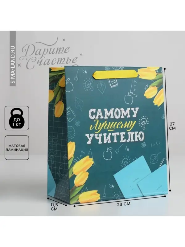 Пакет подарочный ламинированный, упаковка, «Самому Лучшему Учителю», ML 27 х 23 х 11.5 см