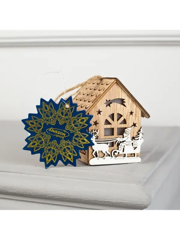 Ёлочная игрушка &laquo;Домик с Дедом Морозом на санках&raquo;, 8&times;7&times;5.5 см, от батареек, свечение тёплое белое