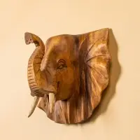 Панно «Голова слона», 32×15×22 см, дерево Суар, бежевое Панно «Голова слона», 32×15×22 см, дерево Суар, бежевое