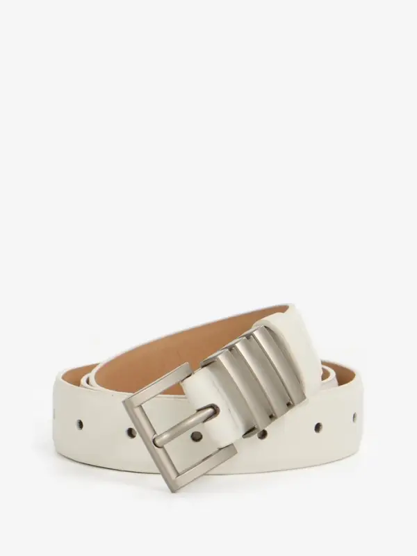 Ремень женский, 110&times;2.8 см, прямоугольная пряжка металл, серебристая, белый