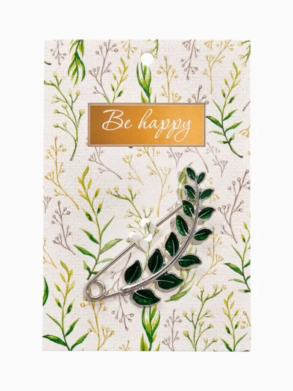 Булавка &laquo;Веточка лиственная&raquo;, 6.5 см, зелёная в серебре