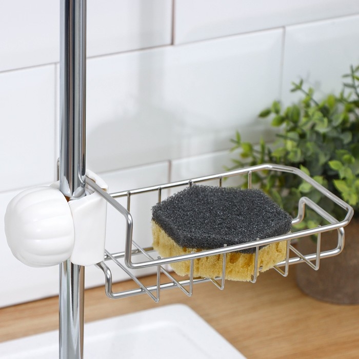 Подставка для губок на кран, 17×10×3,5 см, цвет хром Подставка для губок на кран, 17×10×3,5 см, цвет хром