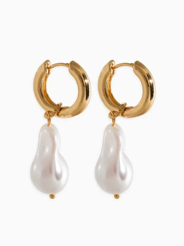 Серьги жемчуг "Барочный" галтовка, цвет белый в золоте