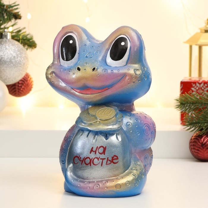 Новый год. Символ 2025. Копилка Новый год. Символ 2025. Копилка "Змея с мешком денег" голубая, 18см
