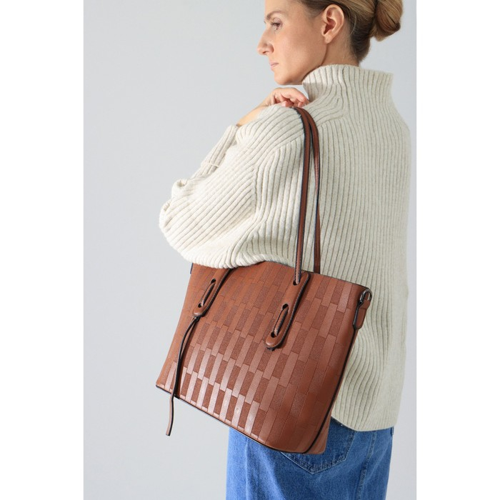 Сумка-шопер женская на молнии, цвет коричневый