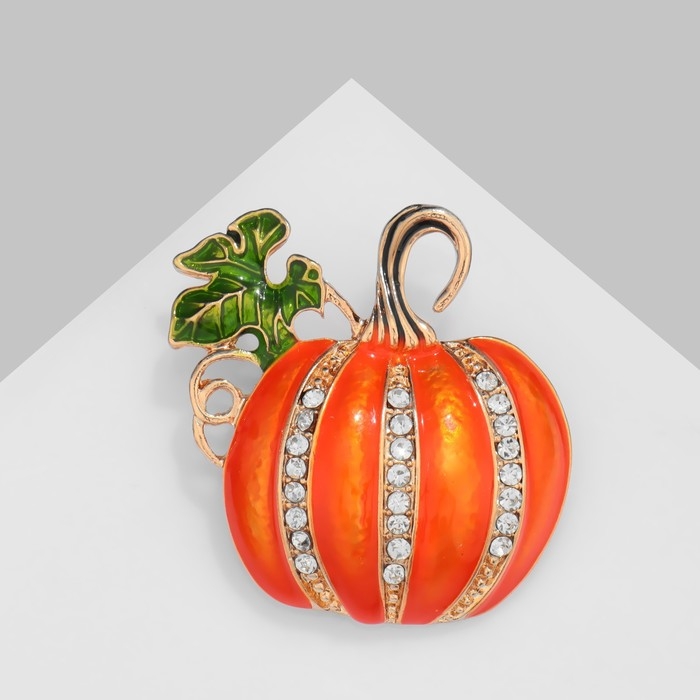 Брошь «Тыква» с листиком, цветная в золоте Брошь «Тыква» с листиком, цветная в золоте