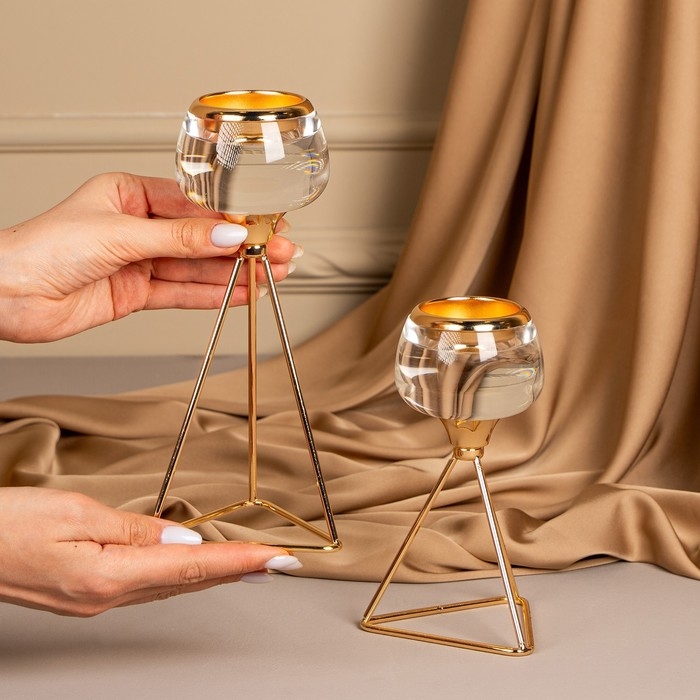 Подсвечник металл, стекло на 1 свечу «Изысканность» цвет золото 9.5 х 9.5 х 22.5 см Подсвечник металл, стекло на 1 свечу «Изысканность» цвет золото 9.5 х 9.5 х 22.5 см