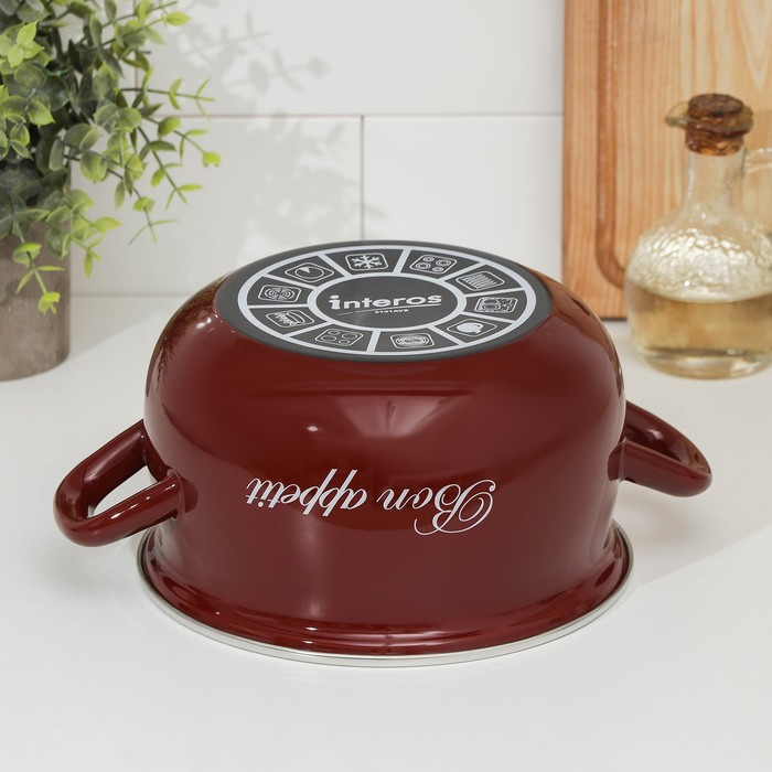 Кастрюля эмалированная «Бордо», 3,1 л, индукция, цвет бордовый Кастрюля эмалированная «Бордо», 3,1 л, индукция, цвет бордовый