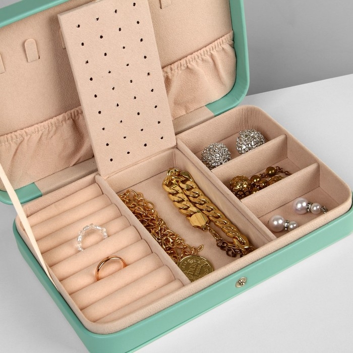 Органайзер для украшений &laquo;Шкатулка портативная&raquo;, 8 полос, 4 места, 14&times;21&times;4,5 см, цвет зелёный