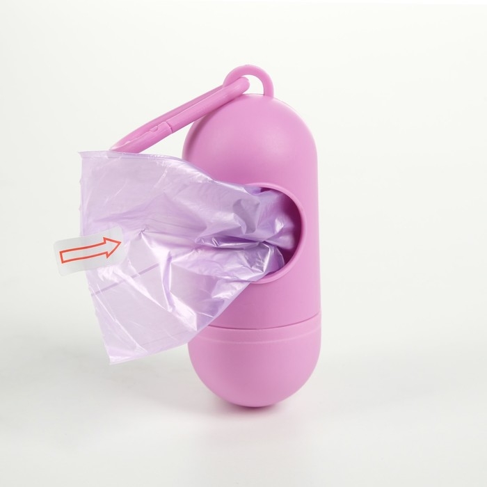 Контейнер с пакетами для уборки за собаками (рулон 15 пакетов 29х21 см), фиолетовый Контейнер с пакетами для уборки за собаками (рулон 15 пакетов 29х21 см), фиолетовый