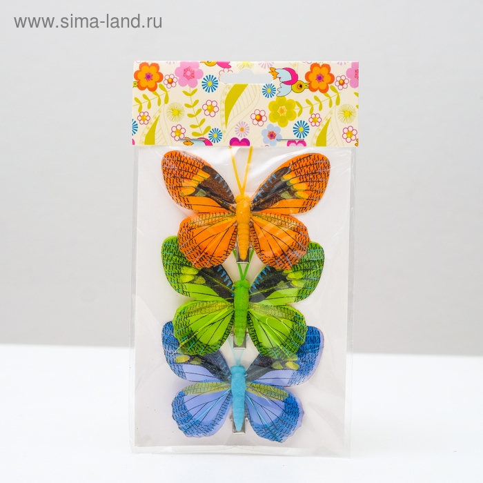 Бабочка для декора и флористики, на прищепке, пластиковая, микс, 1 шт., 8 см Бабочка для декора и флористики, на прищепке, пластиковая, микс, 1 шт., 8 см