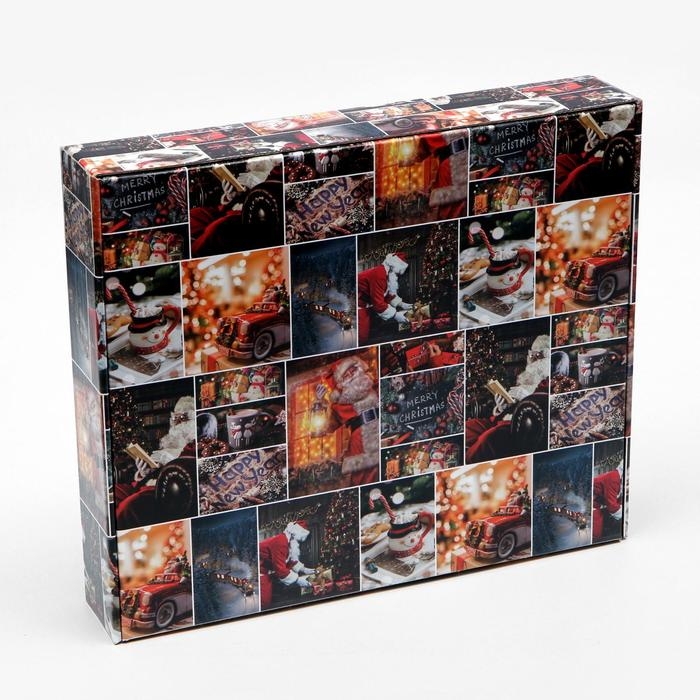 Новый год. Коробка сборная крышка-дно с окном, Новый год. Коробка сборная крышка-дно с окном, "Санта", 37 х 32 х 7 см.