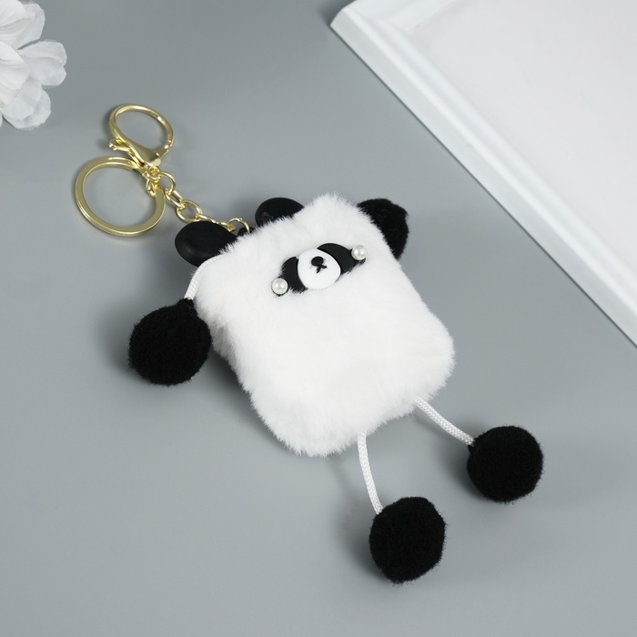 Пушистик на кольце  Пушистик на кольце "Квадратная панда" белый 14,5х10х2 см