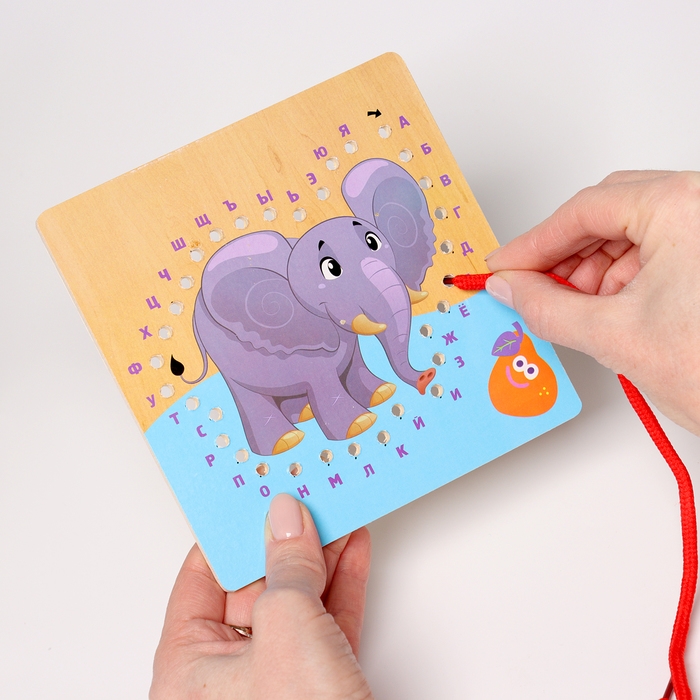 Шнуровка слоник «Учим алфавит» 14,5 × 14,5 × 0,5 см Шнуровка слоник «Учим алфавит» 14,5 × 14,5 × 0,5 см