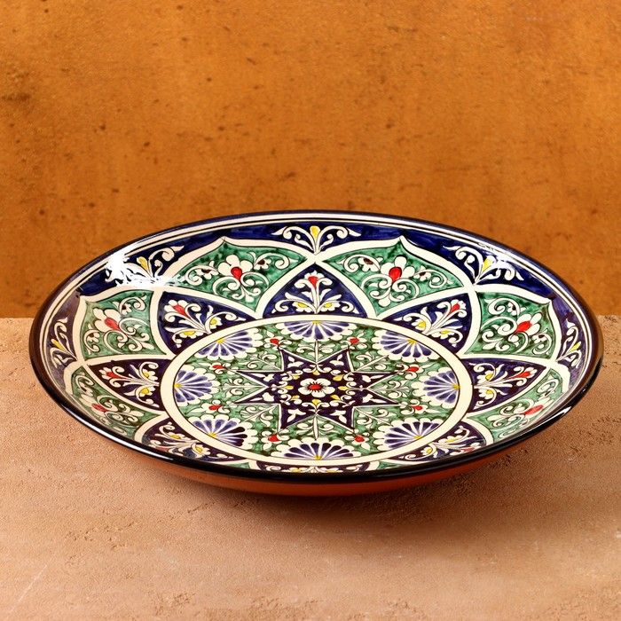 Ляган Риштанская Керамика "Цветы", 32 см, синий