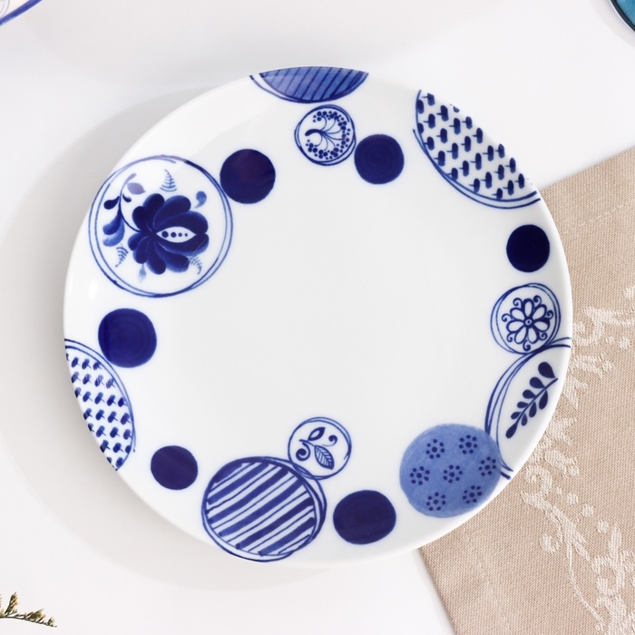 Тарелка Тарелка "Романс мозаика", д-175мм, нео гжель