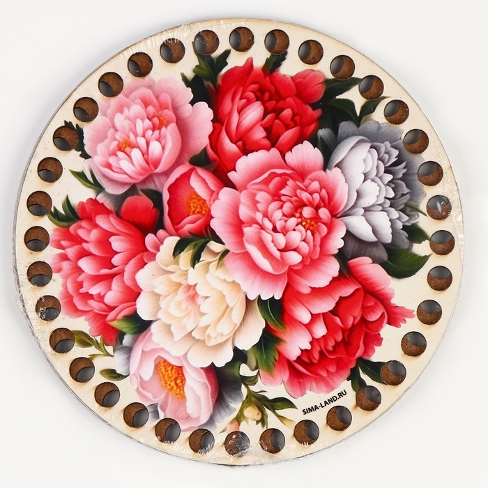 Донышки для вязания 2 в 1 «Пионы», круг 15 см, хдф 3 мм Донышки для вязания 2 в 1 «Пионы», круг 15 см, хдф 3 мм