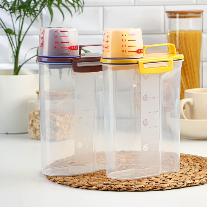 Контейнер пластиковый для хранения сыпучих продуктов с дозатором, 2 кг, 17×10,5×29 см, цвет прозрачный