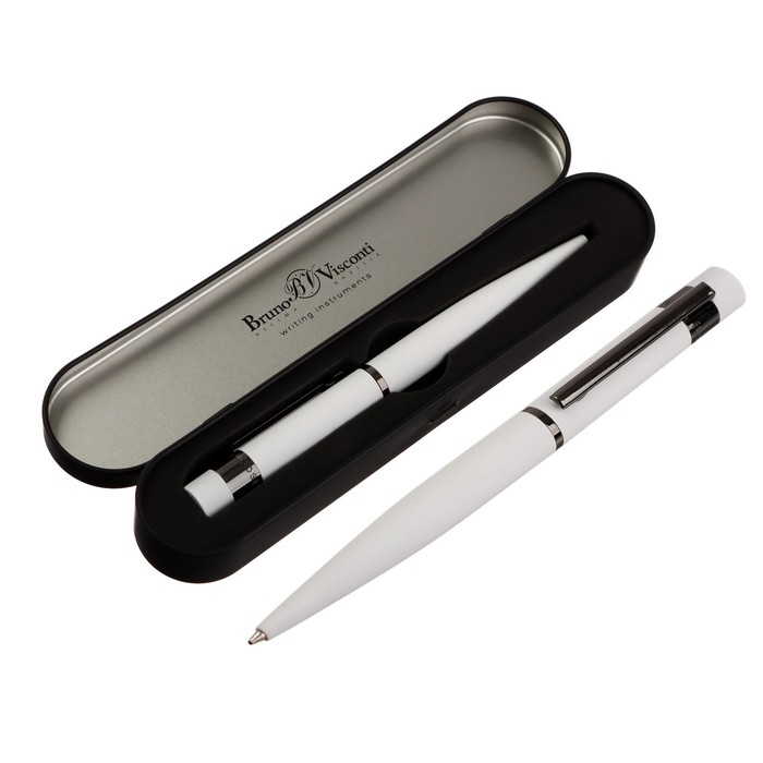 Ручка шариковая поворотная, 1.0 мм, Bruno Visconti VERONA, стержень синий, белый металлический корпус, в металлическом футляре Ручка шариковая поворотная, 1.0 мм, Bruno Visconti VERONA, стержень синий, белый металлический корпус, в металлическом футляре