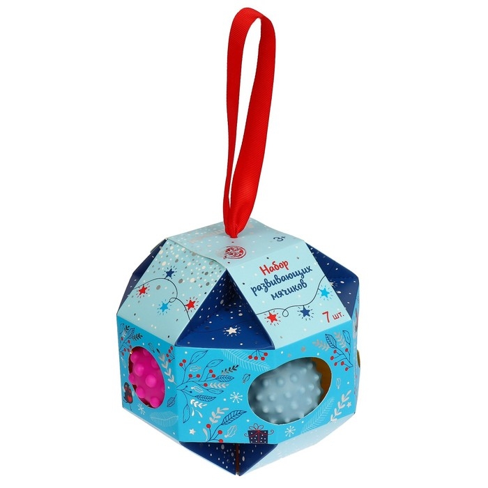 Подарочный набор развивающих мячиков на Новый Год «Ёлочный шар», с пищалкой, 7 шт., Крошка Я Подарочный набор развивающих мячиков на Новый Год «Ёлочный шар», с пищалкой, 7 шт., Крошка Я