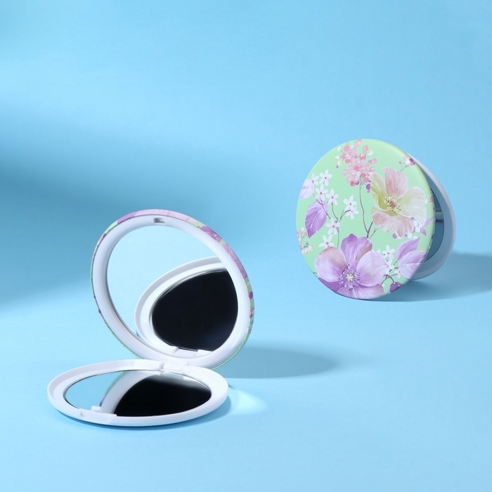 Зеркало складное «Цветы», d = 7,5 см, цвет зелёный Зеркало складное «Цветы», d = 7,5 см, цвет зелёный