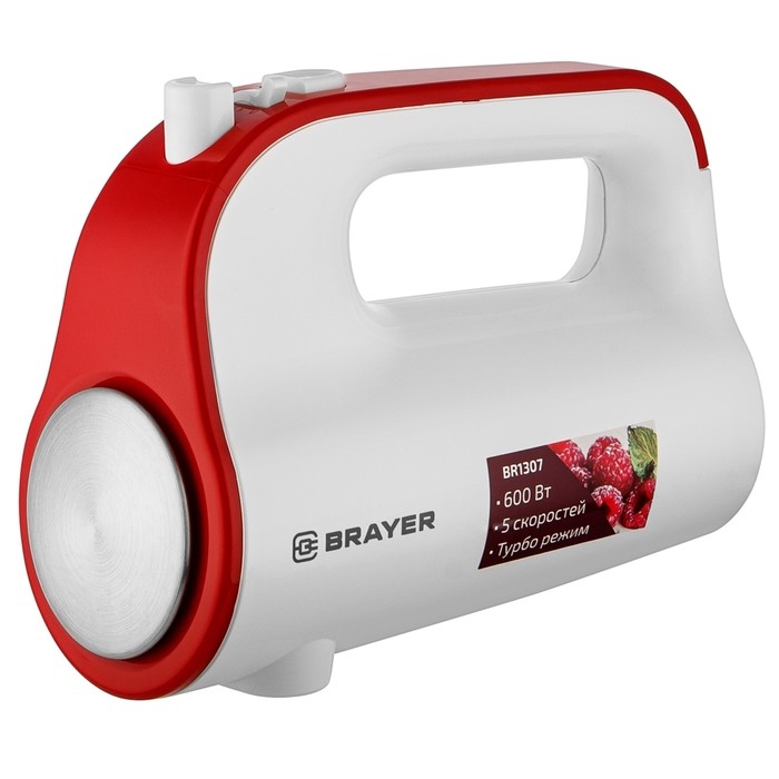 Миксер BRAYER 1307BR, ручной, 600 Вт, 5 скоростей, бело-красный Миксер BRAYER 1307BR, ручной, 600 Вт, 5 скоростей, бело-красный
