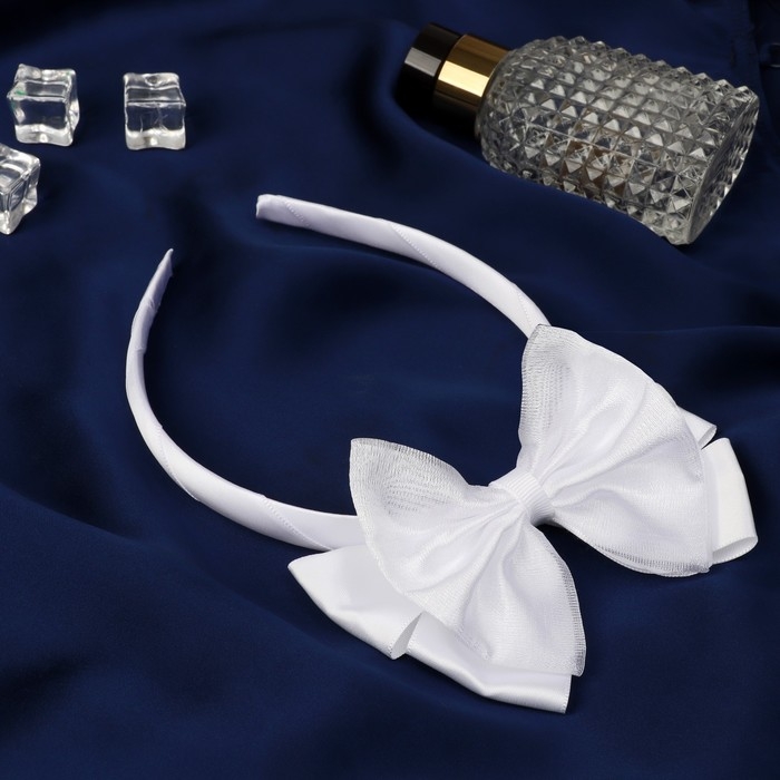 Ободок для волос  Ободок для волос "Атласный бантик" 1 см, белый