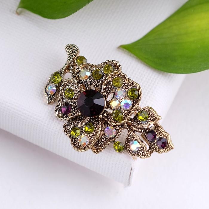 Брошь «Цветок» орхидея, цвет фиолетово-зелёный в чернёном золоте Брошь «Цветок» орхидея, цвет фиолетово-зелёный в чернёном золоте