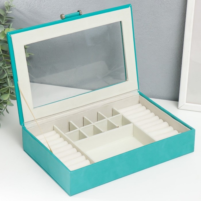 Шкатулка кожзам для украшений  Шкатулка кожзам для украшений "Хэмптонс" голубая 5,5х27х18 см