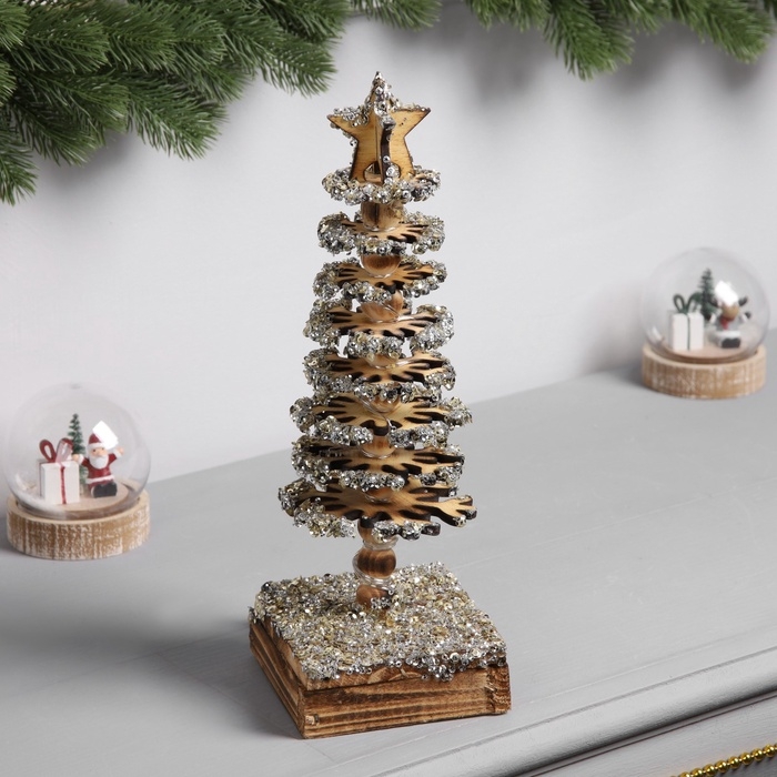 Фигура деревянная  Фигура деревянная "Ёлочка", 30х10х10 см, 35 LED, батарейки AAx2 (не в комплекте), свечение теплое белое