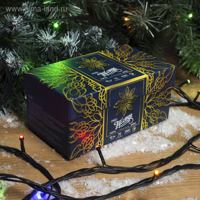 Гирлянда «Нить» 10 м, IP44, УМС, тёмная нить, 72 SMD-LED, свечение мульти, 220 В