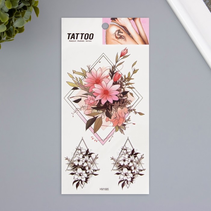 Татуировка на тело цветная Татуировка на тело цветная "Цветы в геометрии" 10х20,5 см