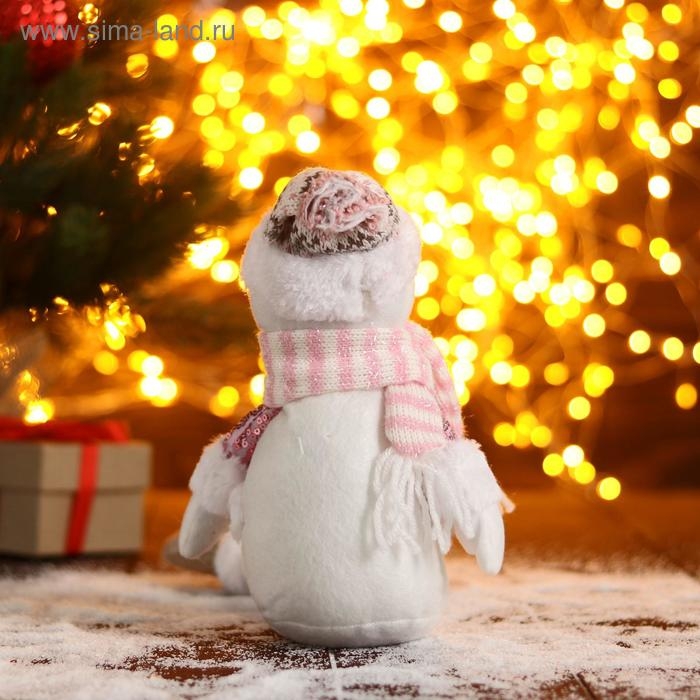 Мягкая игрушка Мягкая игрушка "Снеговик в розовых пайетках-длинные ножки" 11х37 см, бело-розовый