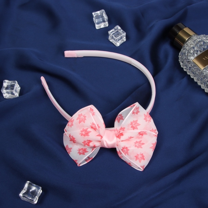Ободок для волос  Ободок для волос "Бантик крошка" листья, 10х1 см, розовый