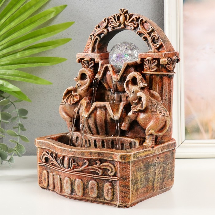 Фонтан настольный от сети, подсветка Фонтан настольный от сети, подсветка "Два слона под аркой" 19х14х26 см