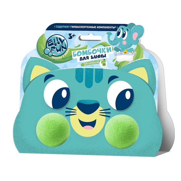 Бомбочки для ванны Бомбочки для ванны "ELLYFUN" "Зверюшки" "Котенок обечайка", цв. Зеленый EF014
