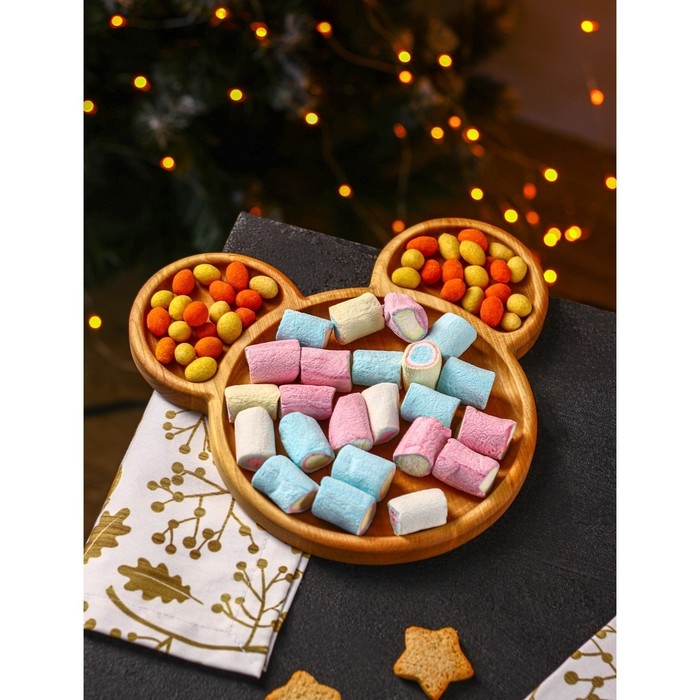 Менажница Adelica «Микки», 3 секции, 25×23×1,8 см, пропитана минеральным маслом, в подарочной коробке, берёза Менажница Adelica «Микки», 3 секции, 25×23×1,8 см, пропитана минеральным маслом, в подарочной коробке, берёза