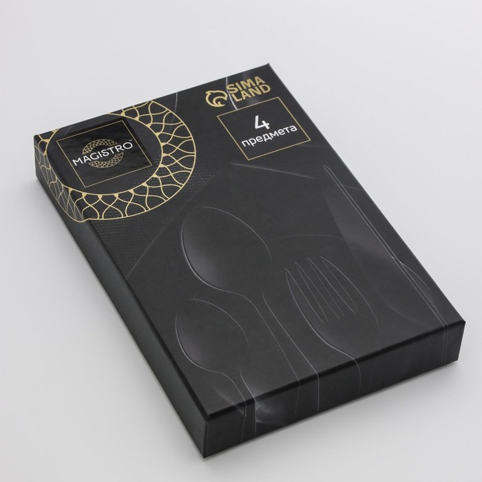 Столовые приборы из нержавеющей стали Magistro «Джентри», 4 предмета, цвет серебряный Столовые приборы из нержавеющей стали Magistro «Джентри», 4 предмета, цвет серебряный