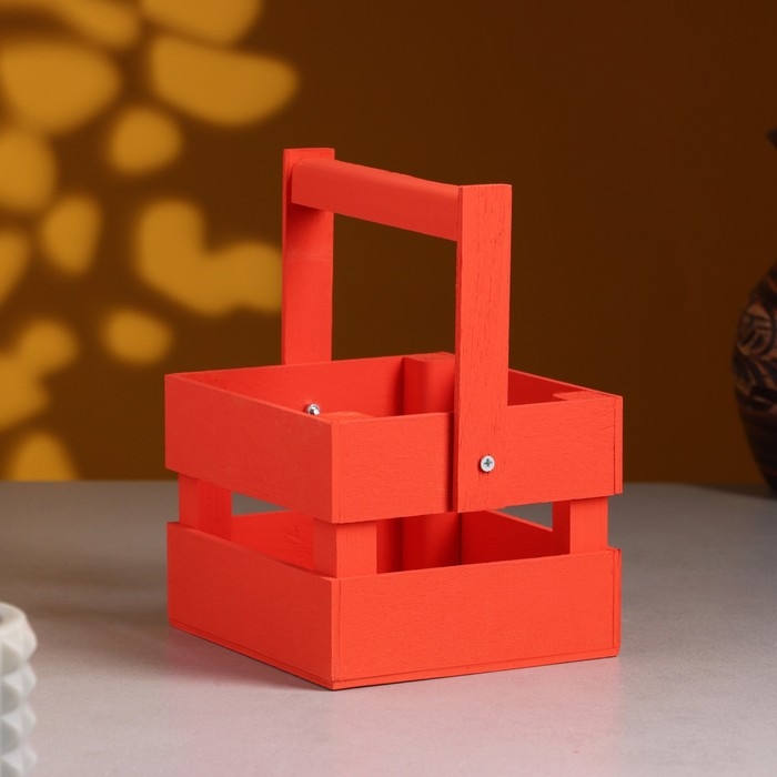 Кашпо деревянное 12×11×9 см  Кашпо деревянное 12×11×9 см "Однушка Лайт", двухреечное, красный Дарим Красиво