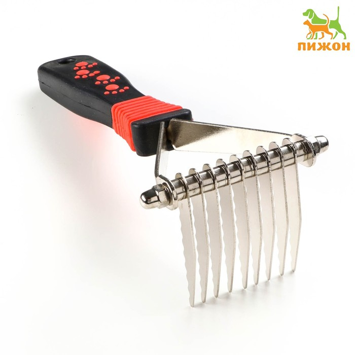 Колтунорез-грабли, 9 лезвий, с косточками на ручке, чёрно-красный Колтунорез-грабли, 9 лезвий, с косточками на ручке, чёрно-красный