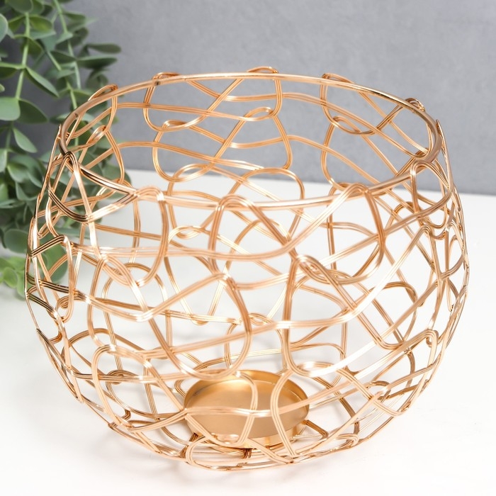 Подсвечник металл "Лофт. Переплетение" золото набор 3 шт 7х9х9 10х12,5х12,5 13х16х16 см