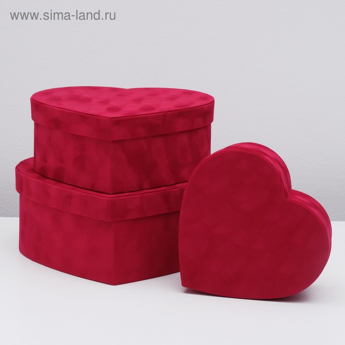 Набор коробок 3 в 1,  Набор коробок 3 в 1, "Бархат", сердце, 30,5 х 27,5 х 12 - 22 х 21 х 8,5 см
