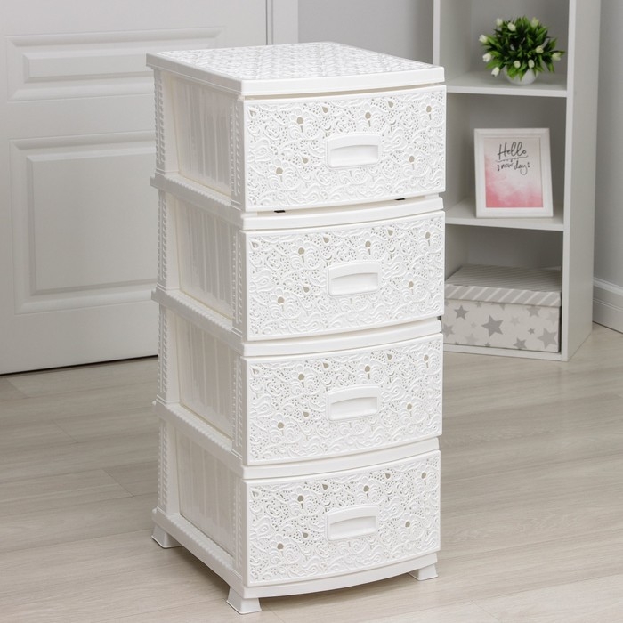 Комод 4-х секционный «Декор. Ажур», белый Комод 4-х секционный «Декор. Ажур», белый