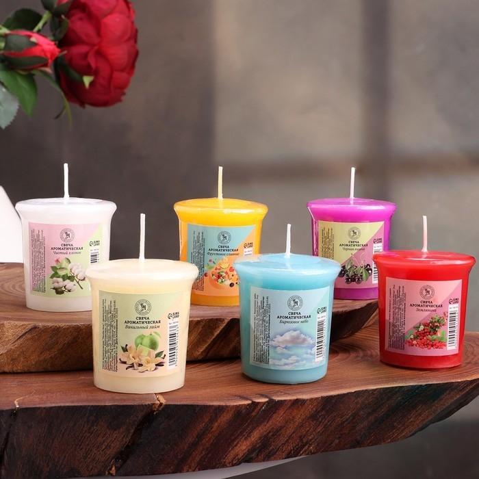 Свеча ароматическая  Свеча ароматическая "Вишня, Фрукты, Земляника, Ваниль, Свежесть, Хлопок", набор 6 в 1