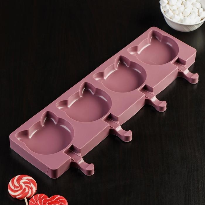 Форма для мороженого «Коты», силикон, 38×14,5×2,5 см, 4 ячейки, цвет белый Форма для мороженого «Коты», силикон, 38×14,5×2,5 см, 4 ячейки, цвет белый