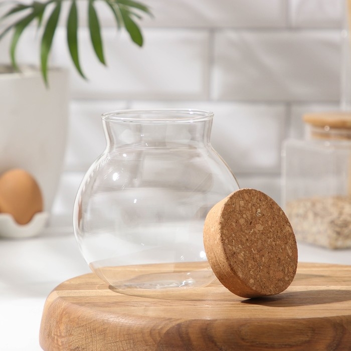 Банка стеклянная для сыпучих продуктов с пробковой крышкой «Бабл», 900 мл, 12×13,5 см