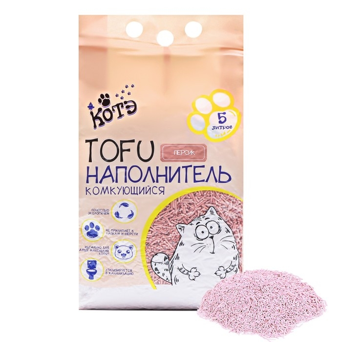 Наполнитель тофу Наполнитель тофу "Котэ", впитываемость 5 л, персик