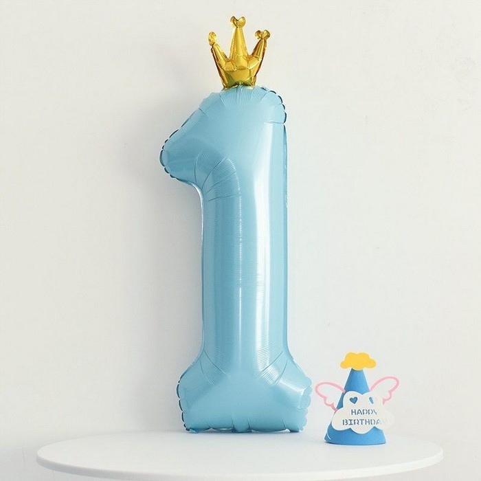 Шар фольгированный 40" &laquo;Цифра 1 с короной&raquo;, цвет голубой