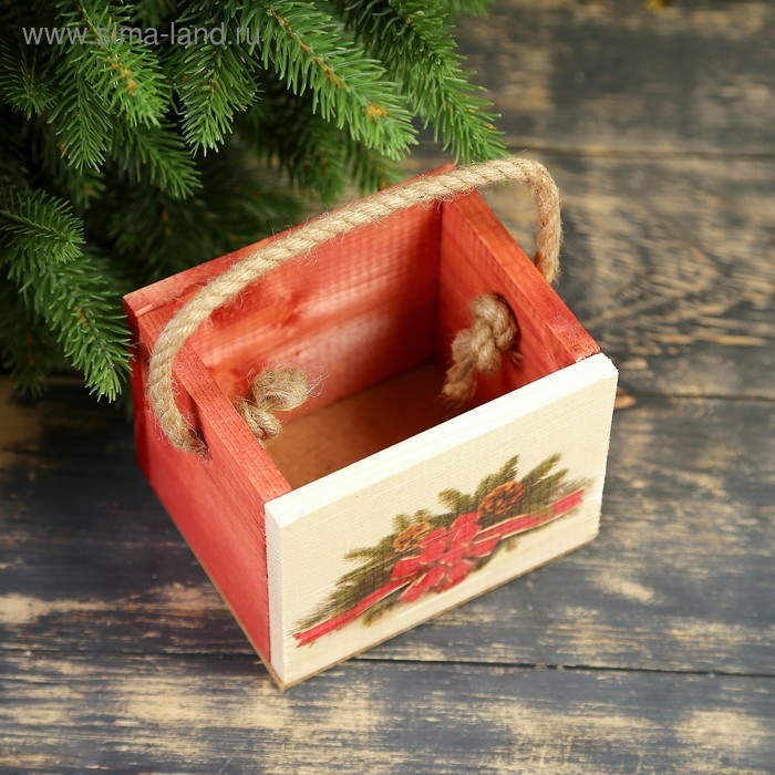 Кашпо деревянное  Кашпо деревянное "Ёлочная гирлянда", ручка- шнур, 12,5х10,5х9,5см