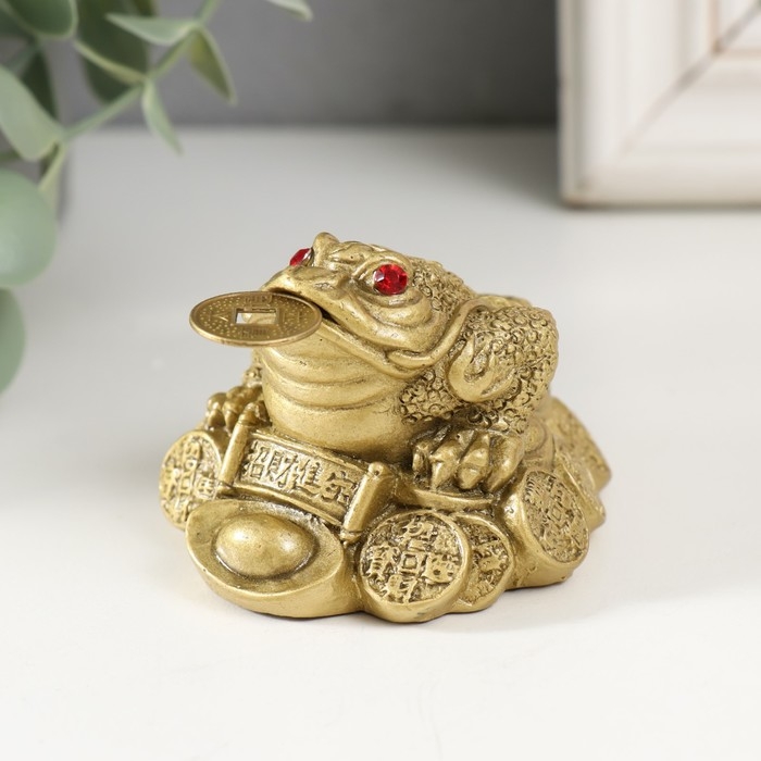 Нэцкэ бронза  Нэцкэ бронза "Жаба на монетах, надпись, слиток" 5 х 7 х 6 см